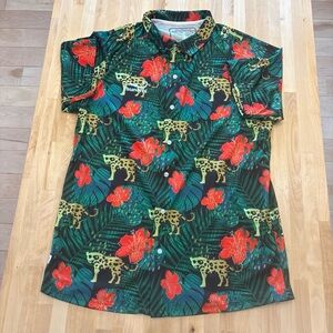 Tsunami Reg Fit Recycled Tigers Button Up Hawaiian Golf Short Sleeve Mens XL